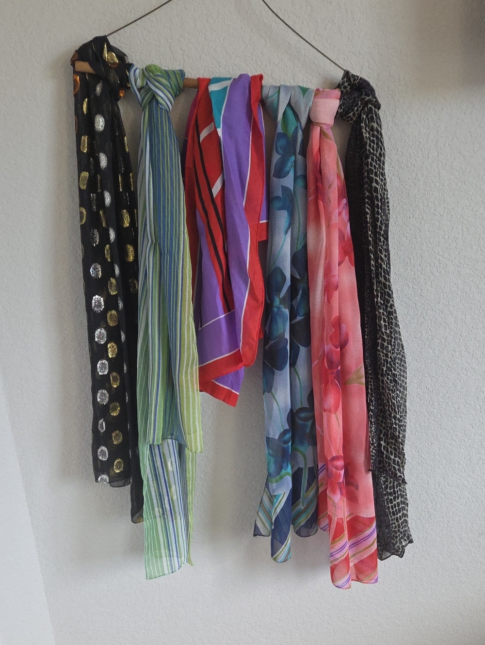 Mixed Fashion Scarf Lot - Set of 6 Floral Geometric Polka Dot Sheer Chiffon